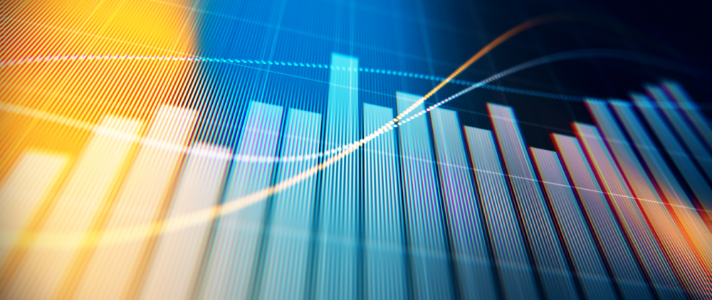 Illustrative visual with graph and colored curves in digital format