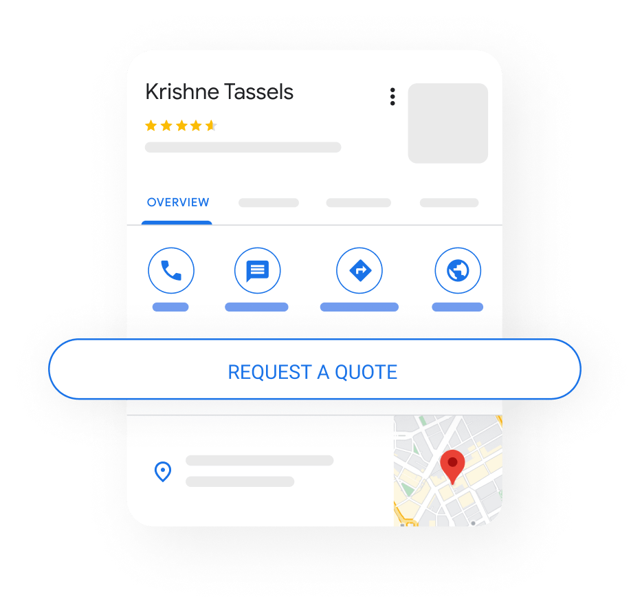 Image of a business Profile on a mobile device view, popping out the request a quote button