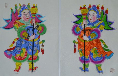 唯美生动门神年画，古风手绘中国年画