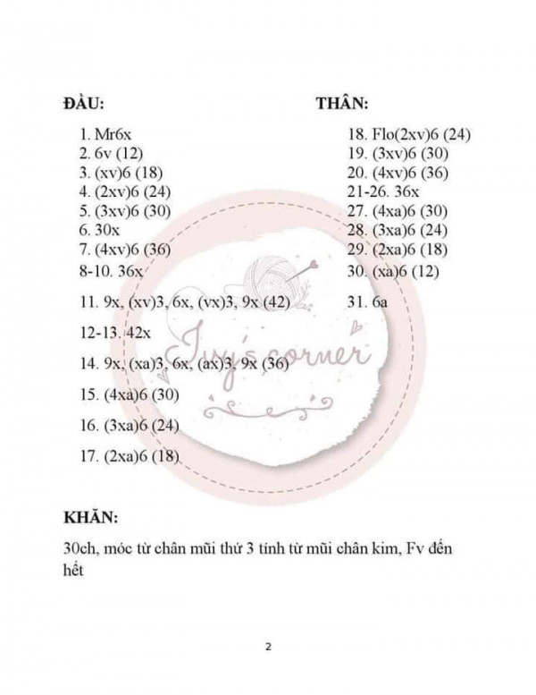 Chart móc phàn đầu, thân, khăn.