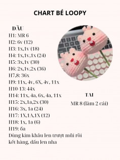 Chart hướng dẫn móc bé loopy