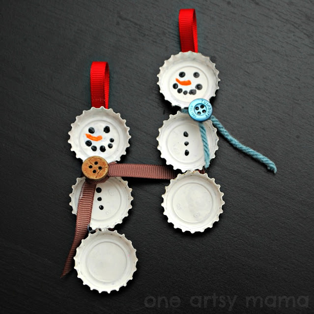 Bottle Cap Snowman Ornaments