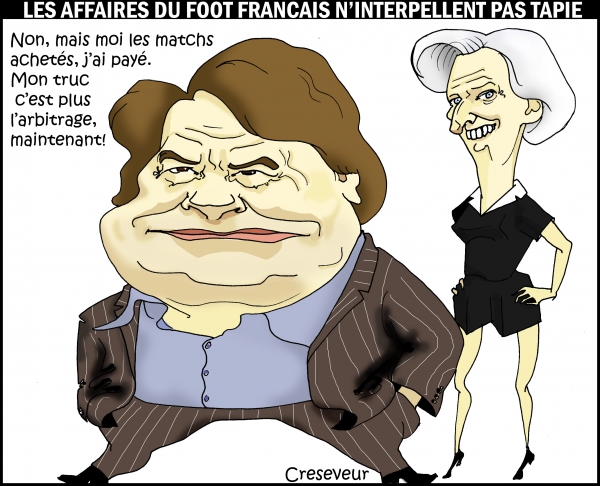 tapie, lagarde, football, corruption, dessin de presse, caricature