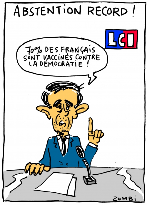 webzine,bd,zébra,fanzine,bande-dessinée,caricature,pujadas,lci,élections,régionales,abstention,abstentionnisme,2021,record,dessin,presse,satirique,zombi