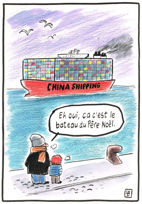 webizne,bd,zébra,gratuit,fanzine,bande-dessinée,caricature,lb,siné-mensuel,china,chine,père noël,porte-container,dessin,presse,satirique