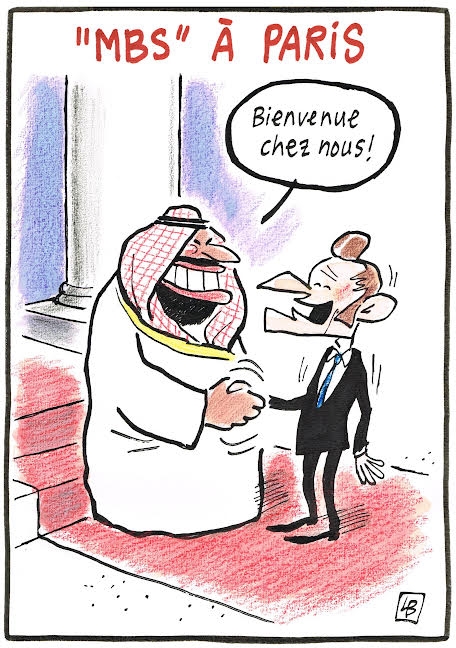 caricature,fanzine,bd,zébra,webzine,bande-dessinée,mohammed ben slamane,arabie saoudite,mbs,macron,élysée,diplomatie,dessin,france,satirique,lb,siné-mensuel