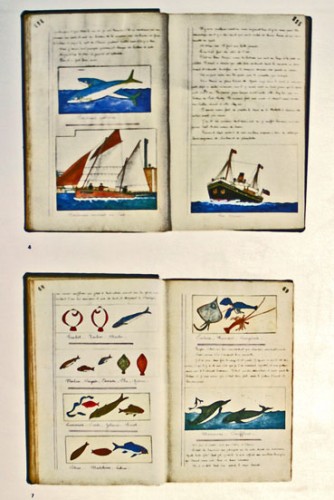 Paul-Emile Pajot, une page de son journal, texte manuscrit et illustrations gouachées, coll du MASC des Sables d'Olonne.jpg