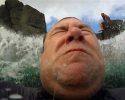 Splashdown After Jumping Off the Rock at Waimea Bay