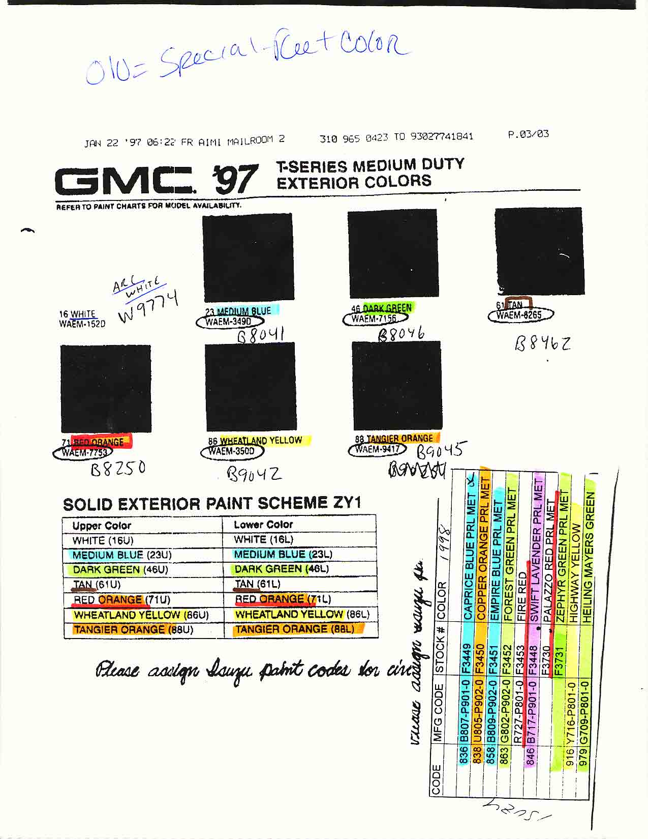 Chevrolet and GMC Truck Color Chart