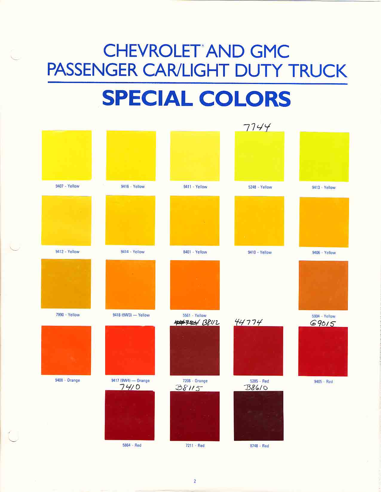 Chevrolet and GMC Truck Color Chart