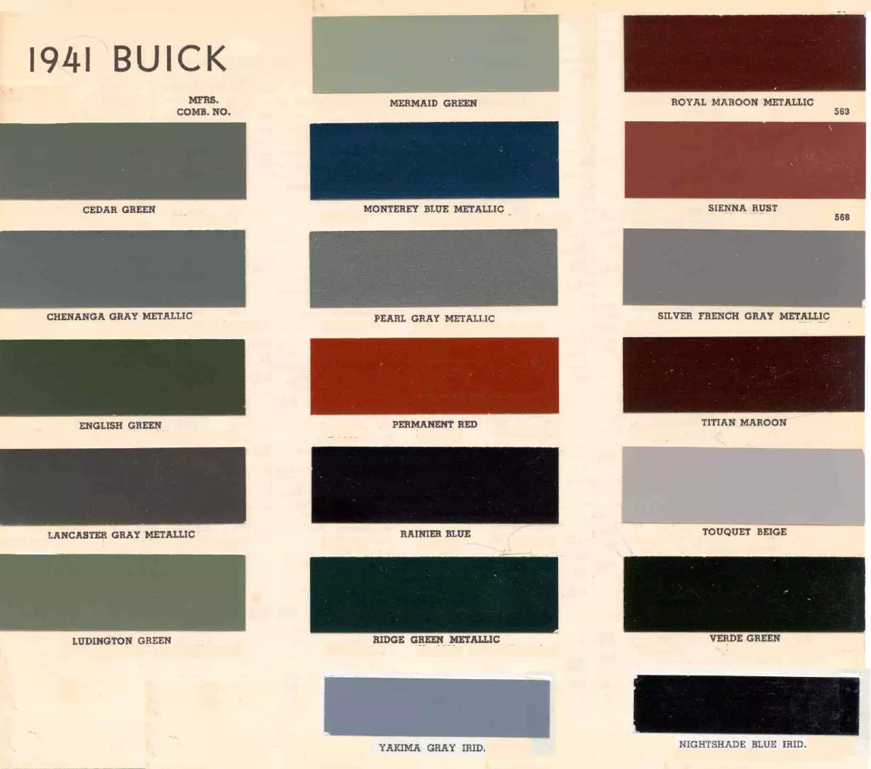 colors and ordering codes for those colors used on 1941 vehicles