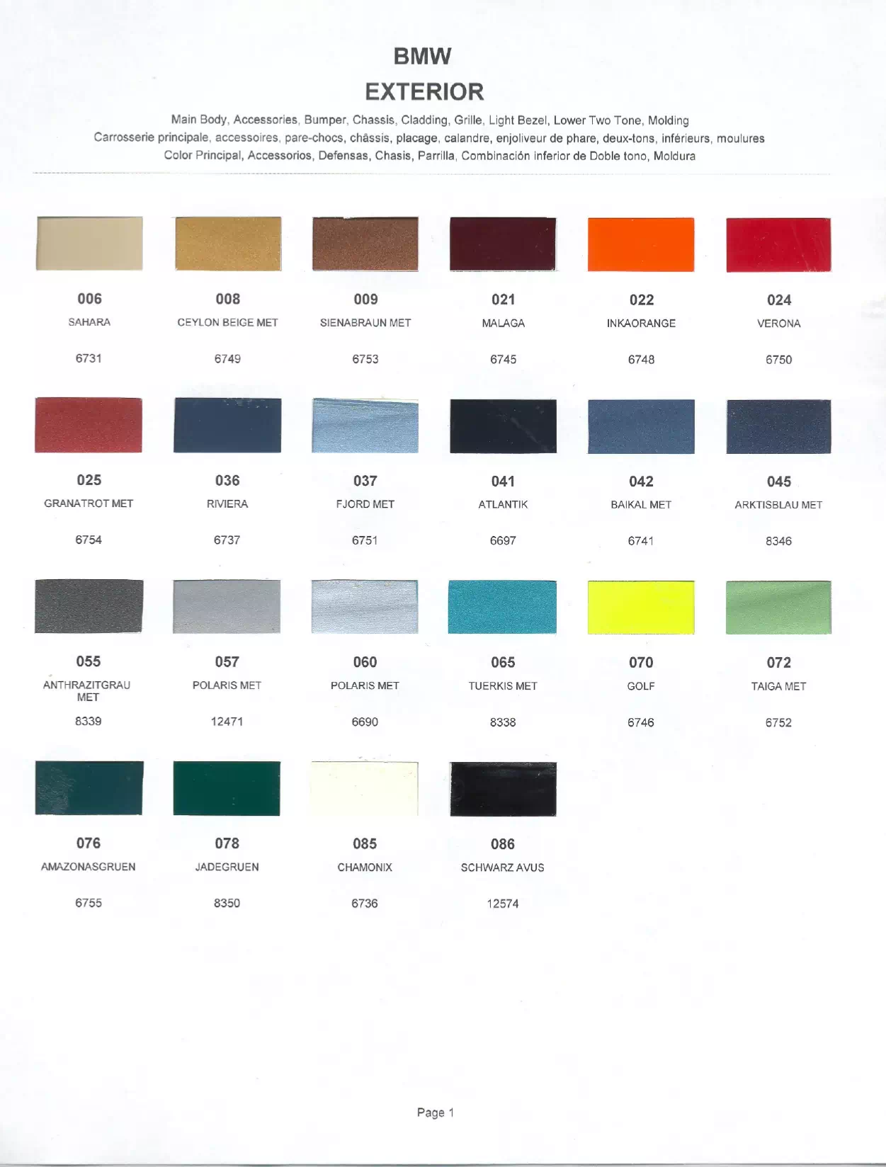 exterior paint colors and their ordering codes for bmw vehicles