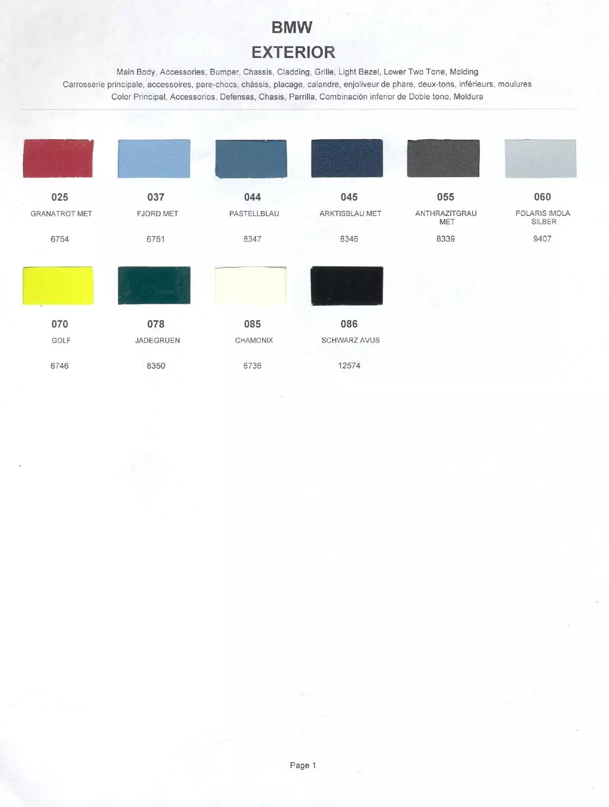 exterior paint colors and their ordering codes for bmw vehicles