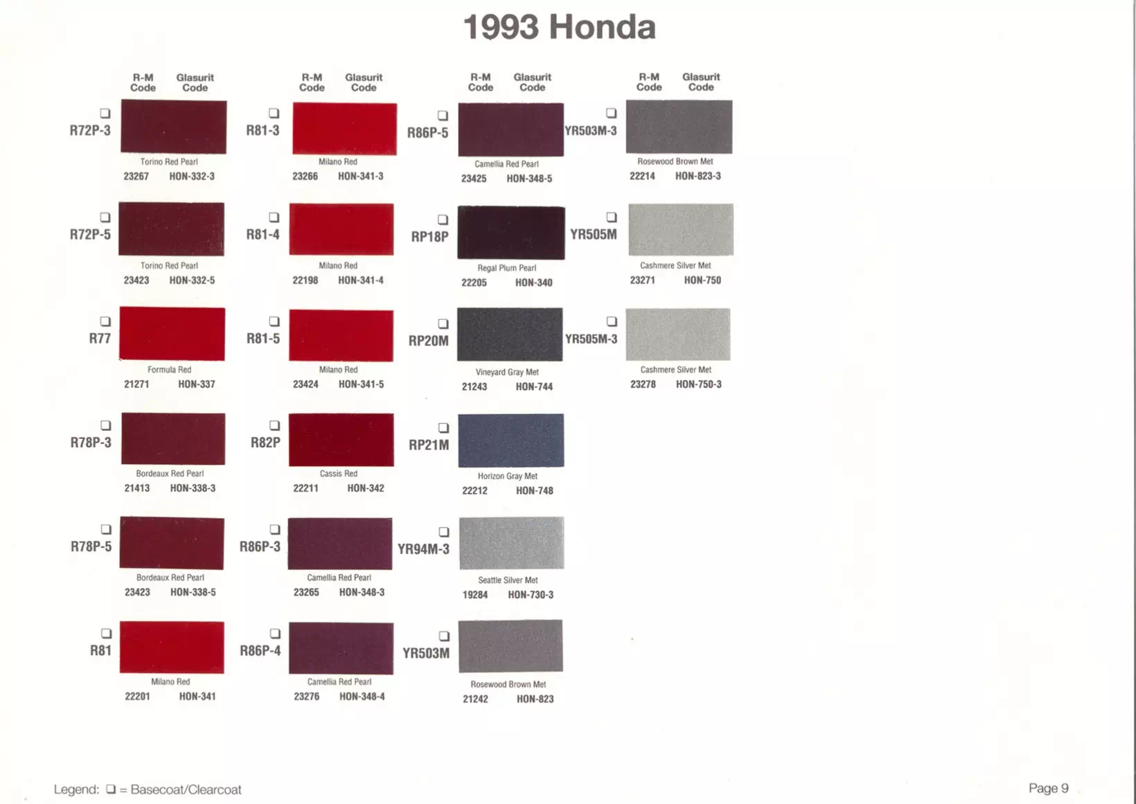 Paint color examples, their ordering codes, the oem color code, and vehicles the color was used on