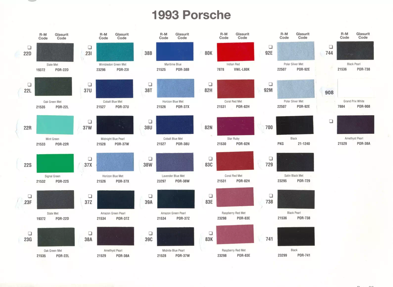 Paint color examples, their ordering codes, the oem color code, and vehicles the color was used on