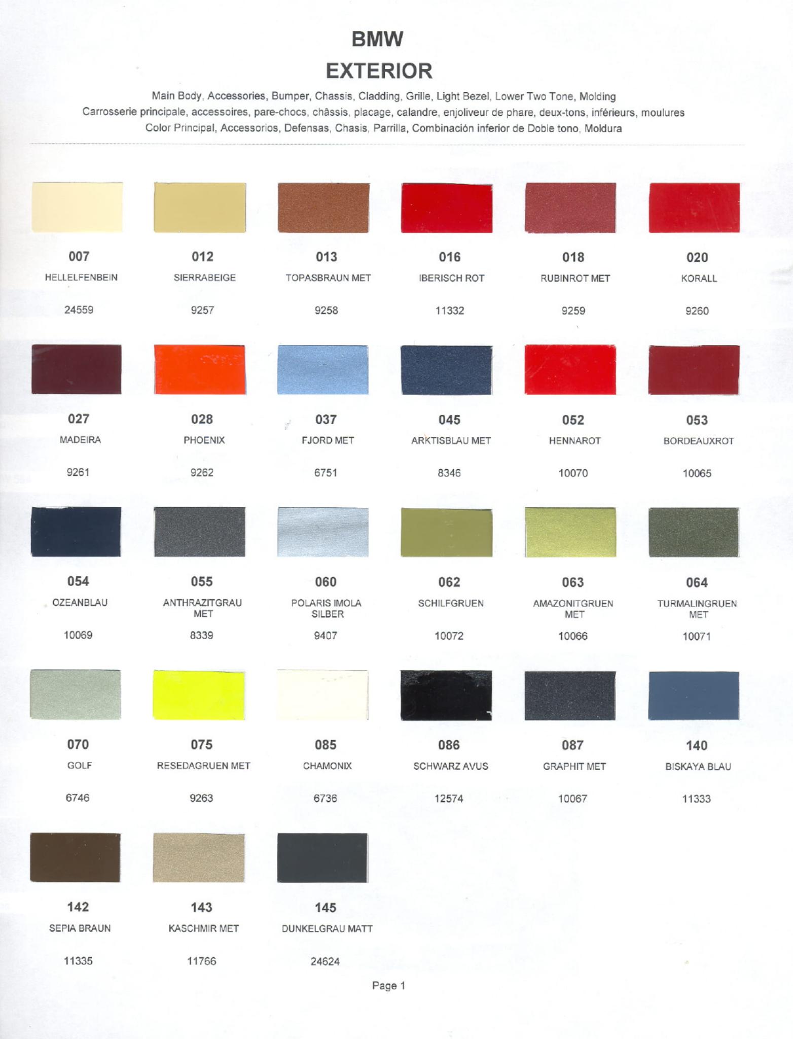 Paint Chips for Exterior, Interior, and Wheel Colors For BMW Colors 