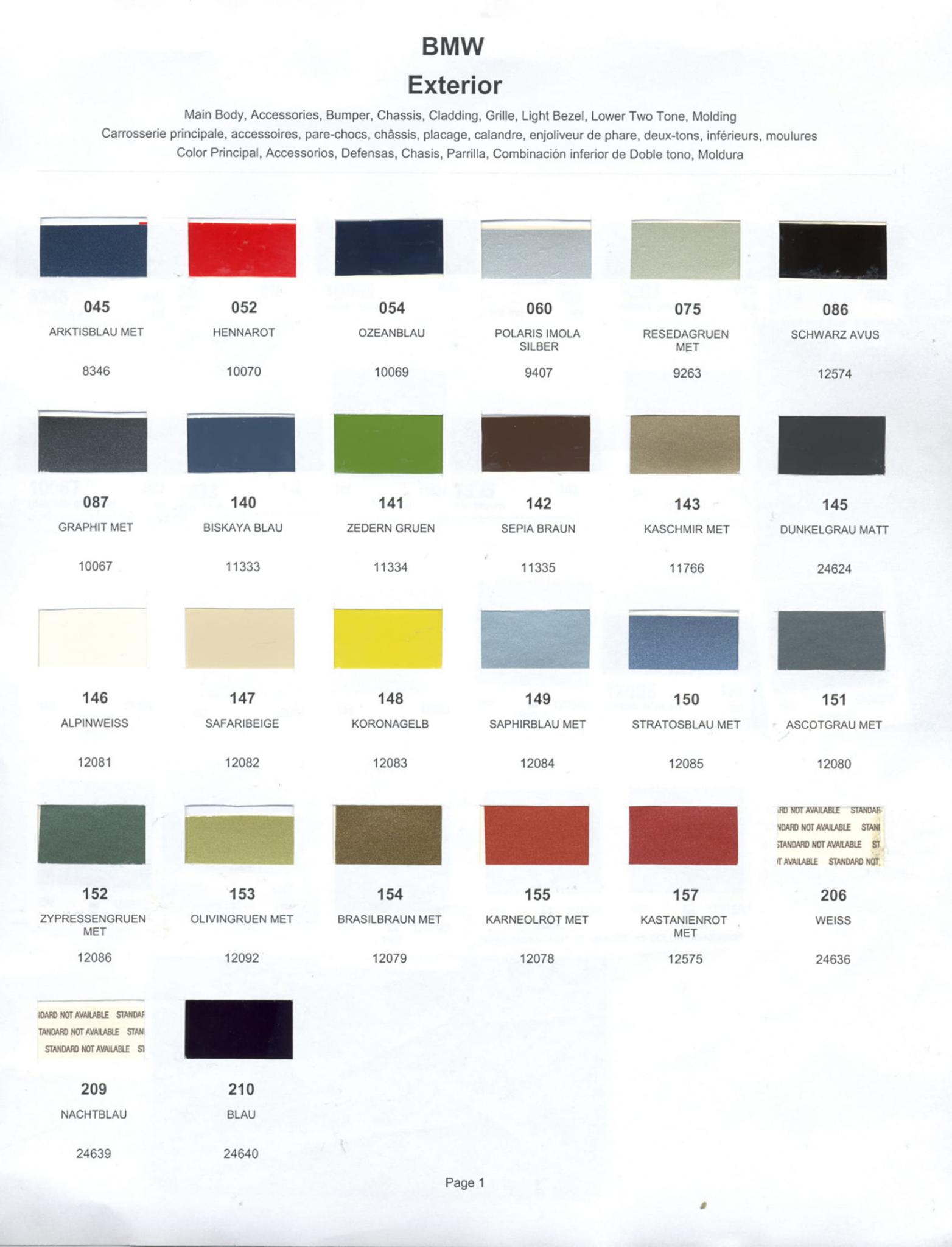 Paint Chips for Exterior, Interior, and Wheel Colors For BMW Colors 