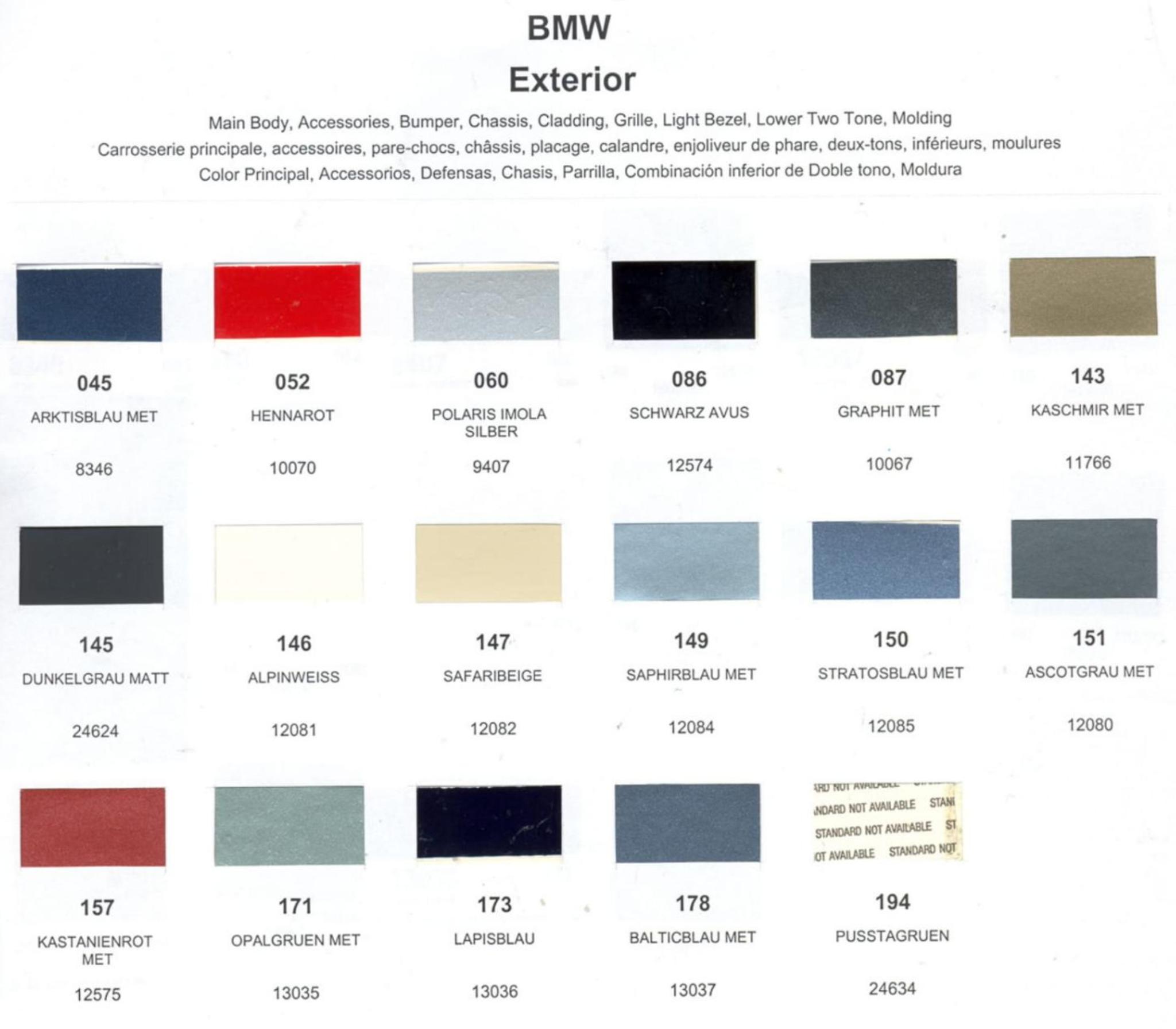 Paint Chips for Exterior, Interior, and Wheel Colors For BMW Colors 