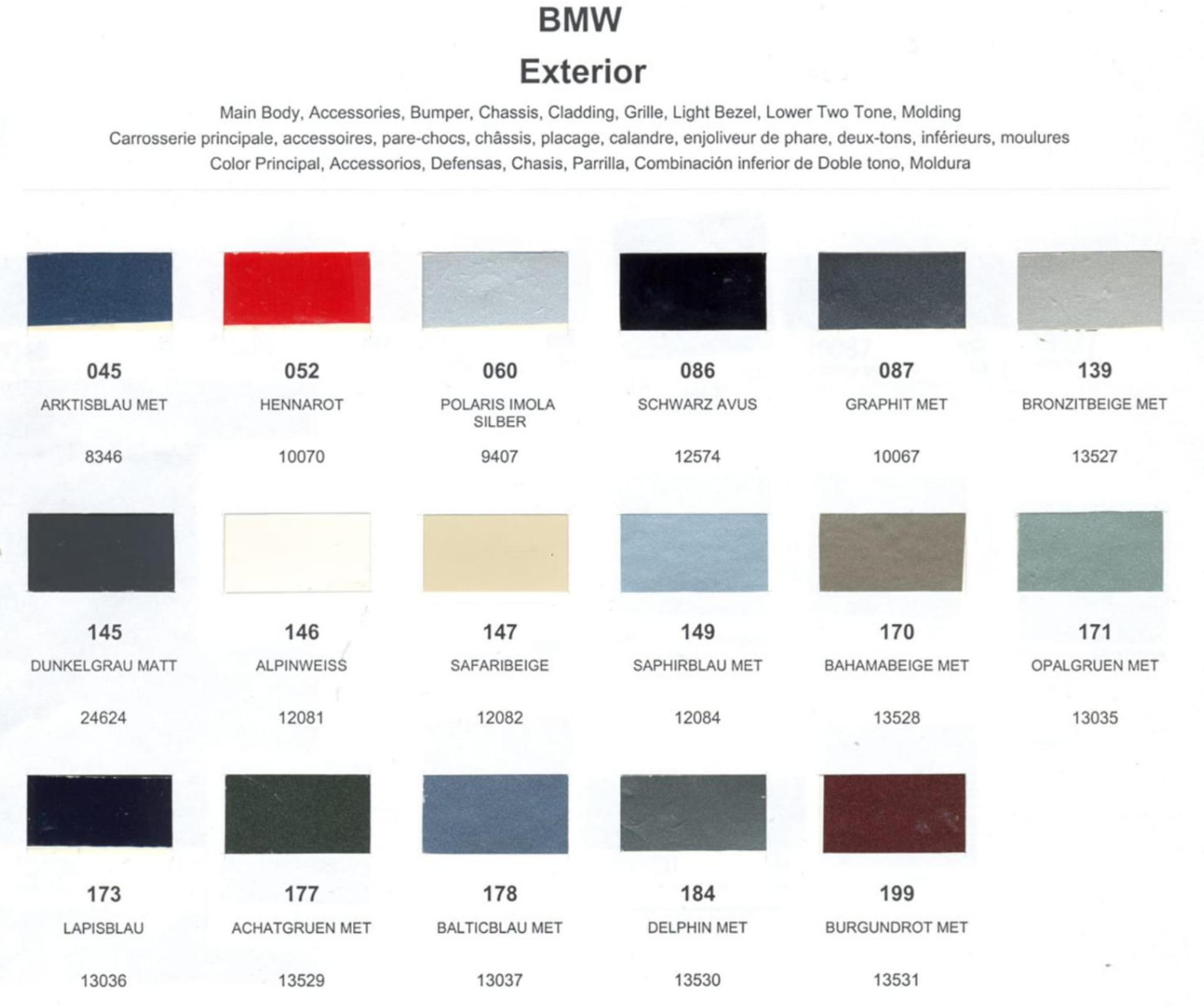 Paint Chips for Exterior, Interior, and Wheel Colors For BMW Colors 