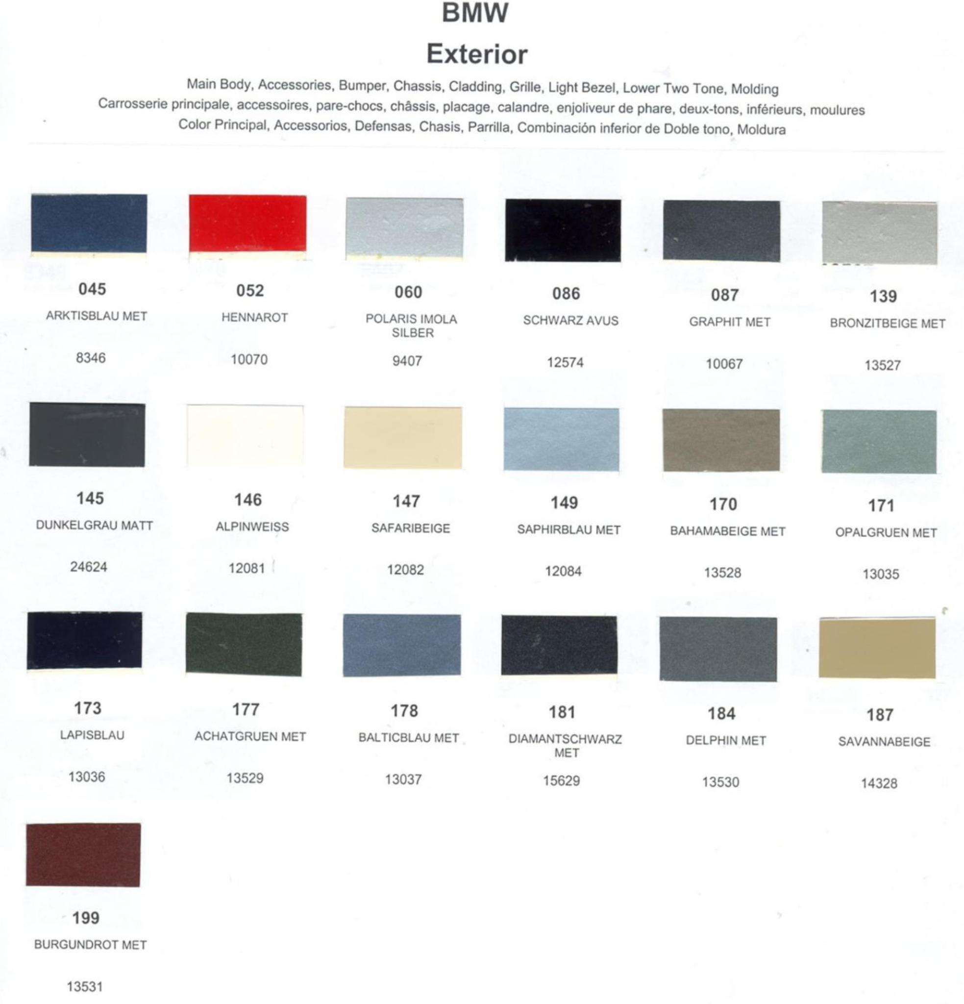 Paint Chips for Exterior, Interior, and Wheel Colors For BMW Colors 