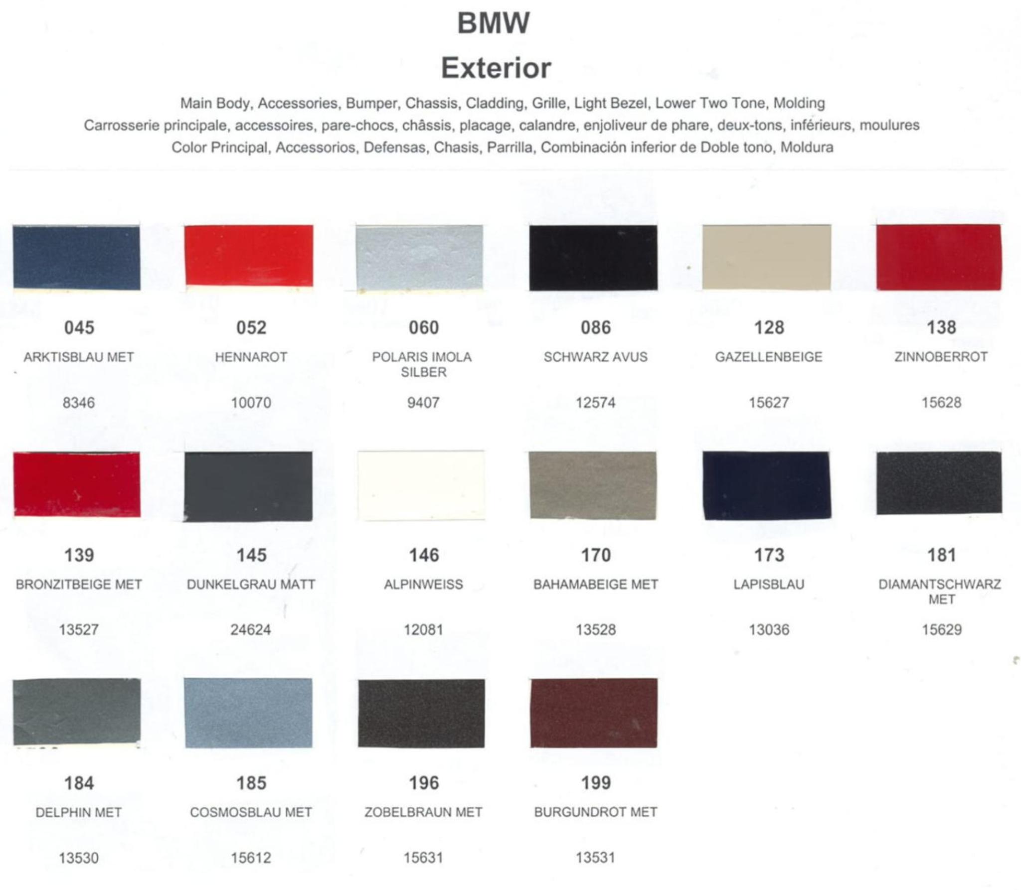 Paint Chips for Exterior, Interior, and Wheel Colors For BMW Colors 