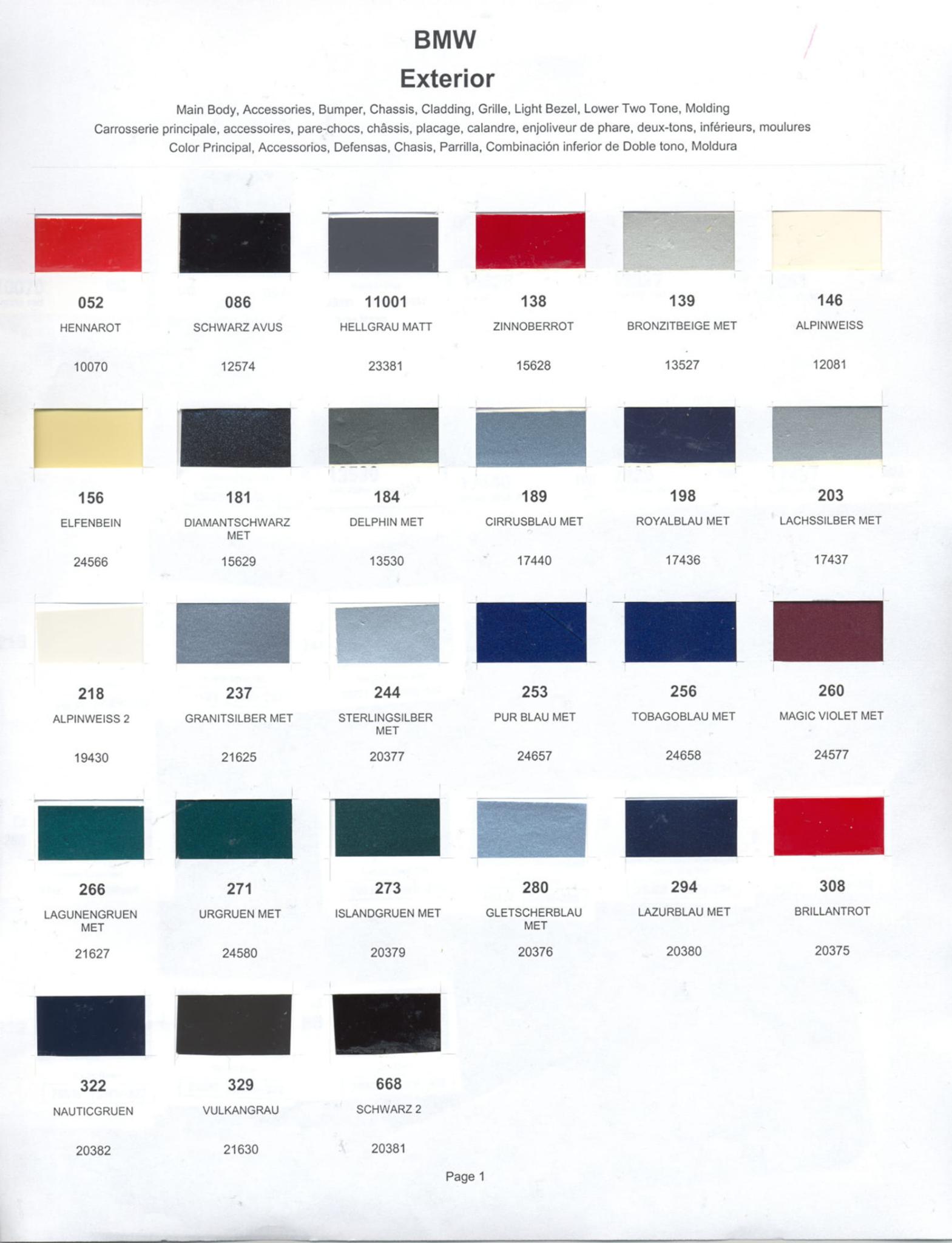 Paint Chips for Exterior, Interior, and Wheel Colors For BMW Colors 