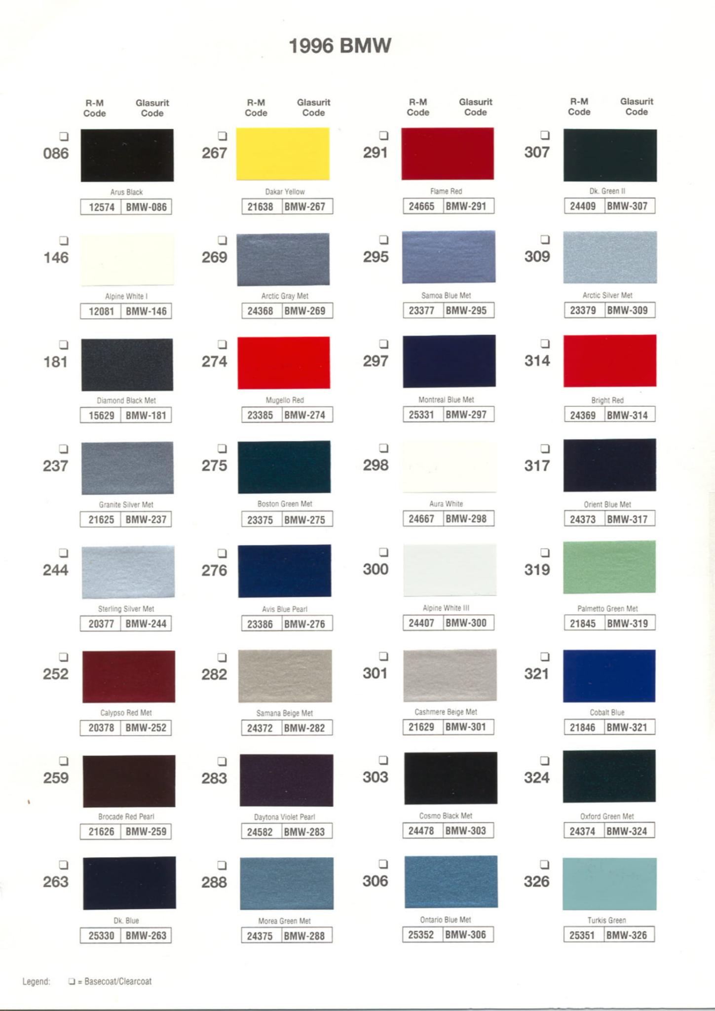 Paint Chips for Exterior, Interior, and Wheel Colors For BMW Colors 