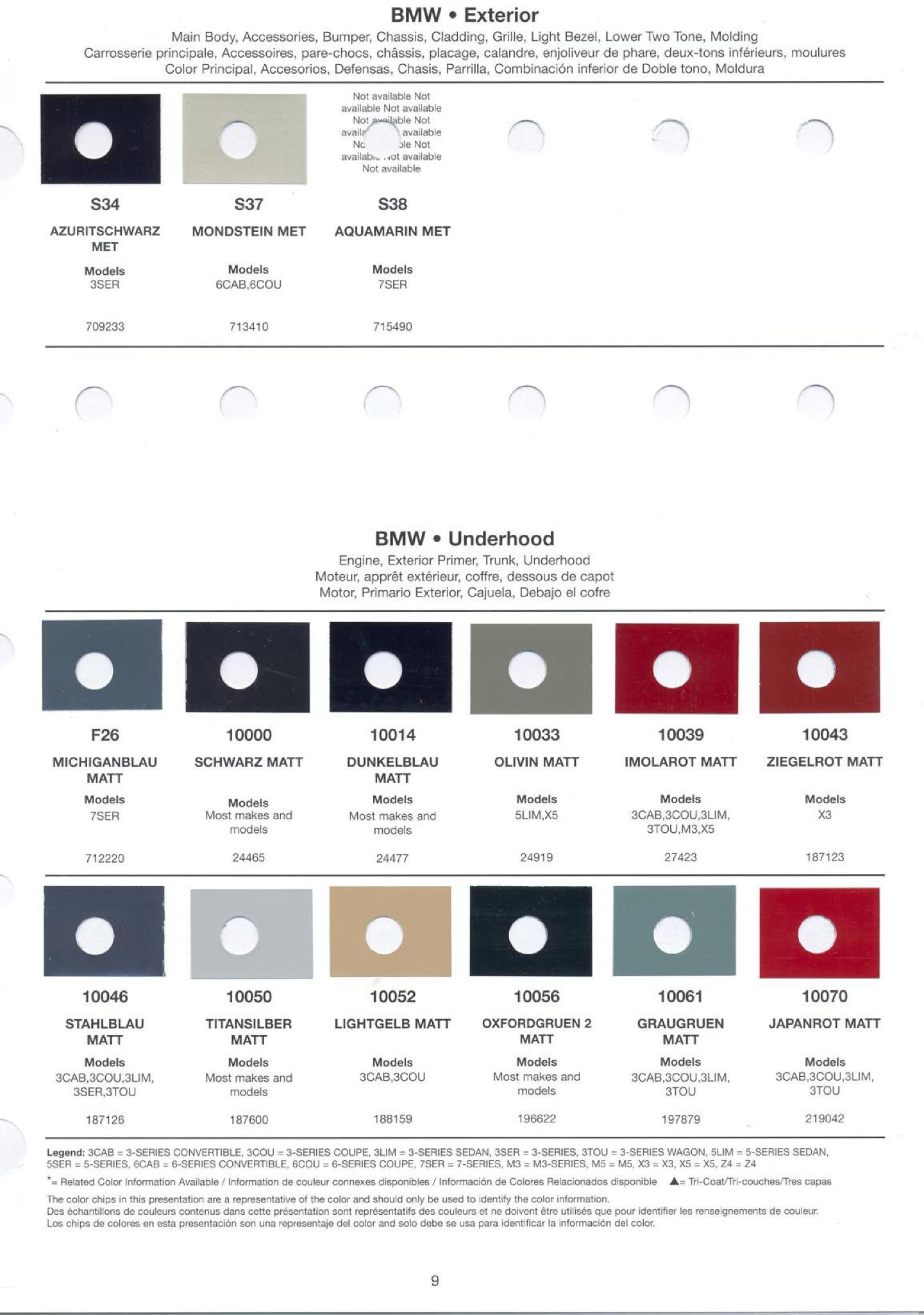 Paint Chips for Exterior, Interior, and Wheel Colors For BMW Colors 