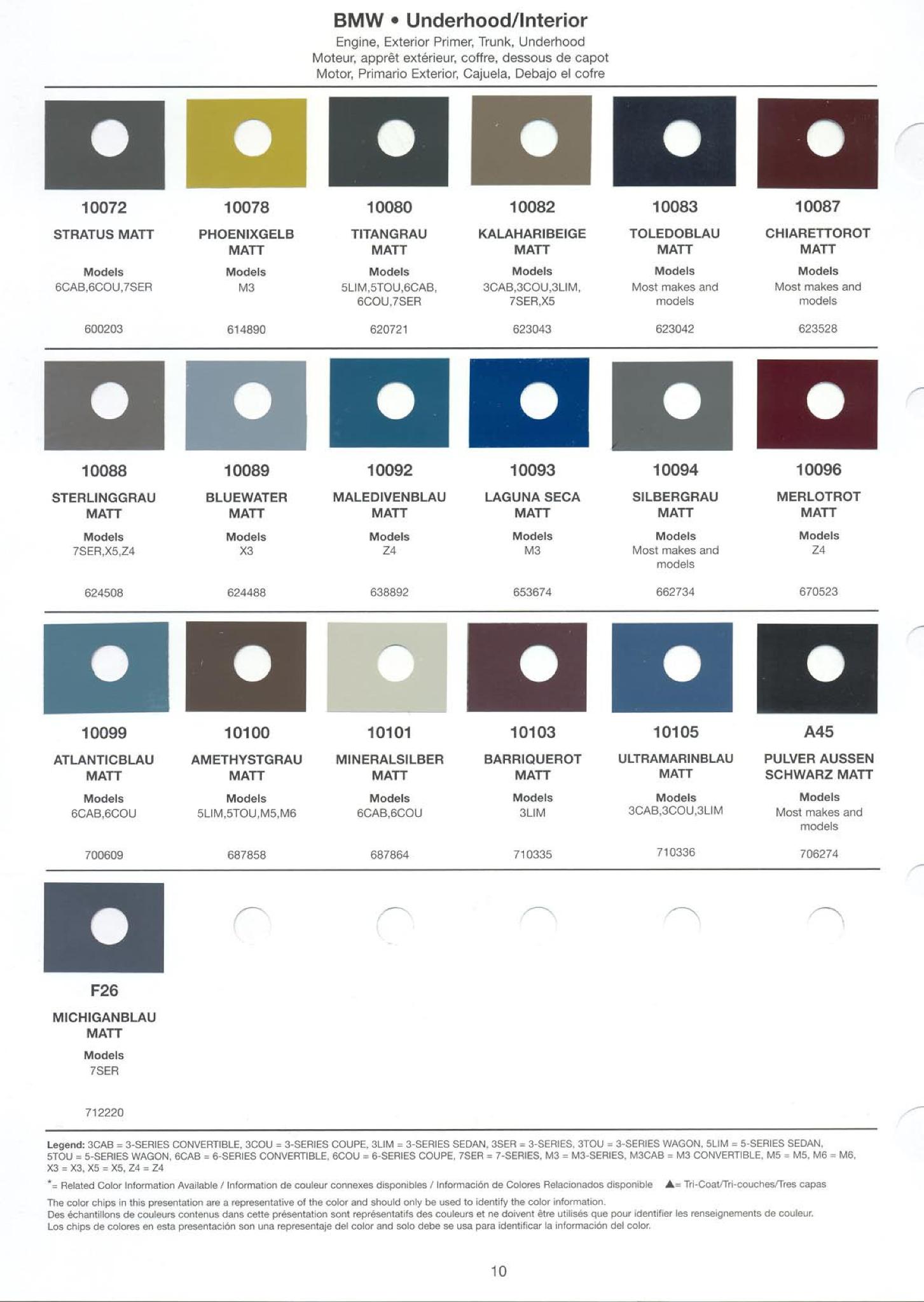 Paint Chips for Exterior, Interior, and Wheel Colors For BMW Colors 