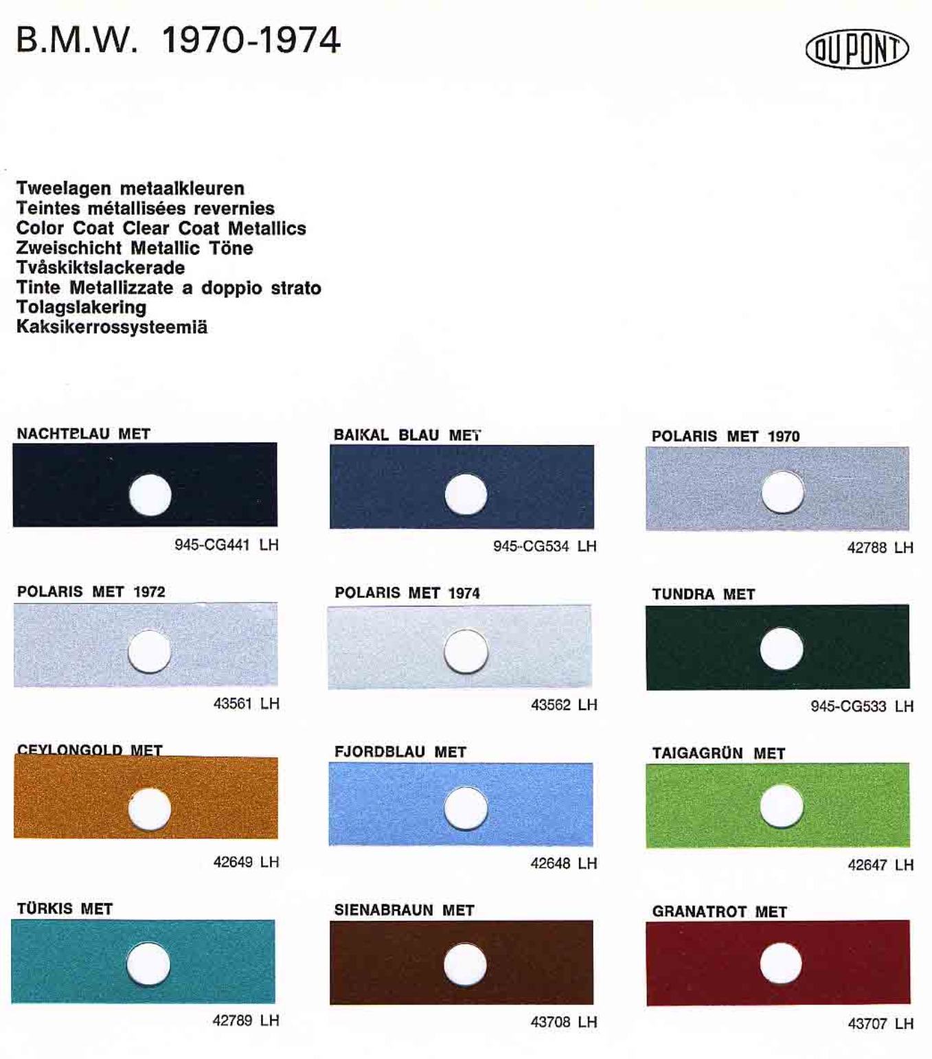 exterior paint colors and their ordering codes for the BMW models