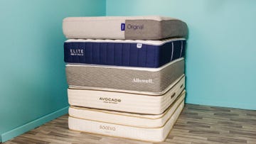 a stack of mattresses from good housekeeping's test for the best mattress