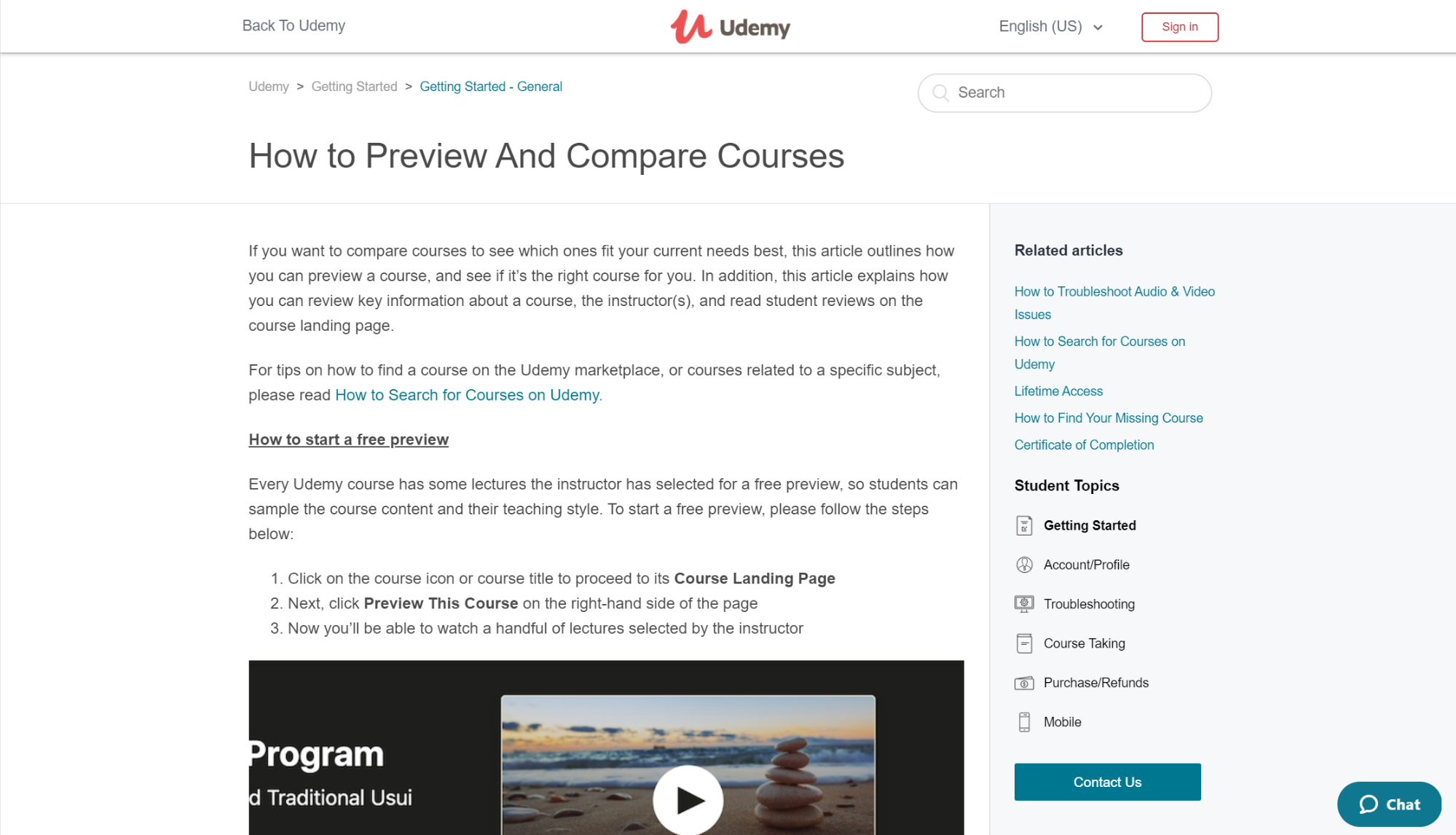 Udemy's knowledge base article includes videos along with text