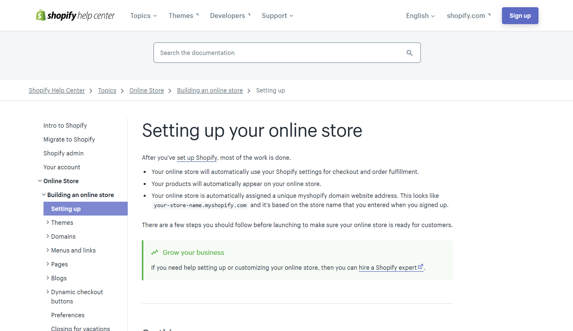 shopify's knowledge base article makes use of headings and easy navigation through jump links