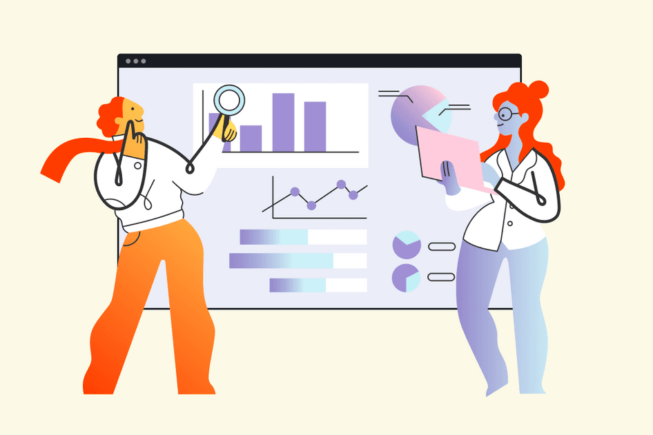 Team analyzing dashboard with metrics