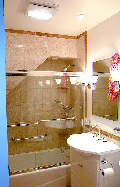 Shower and bathtub tucked under stair. - Contemporary - Bathroom ...