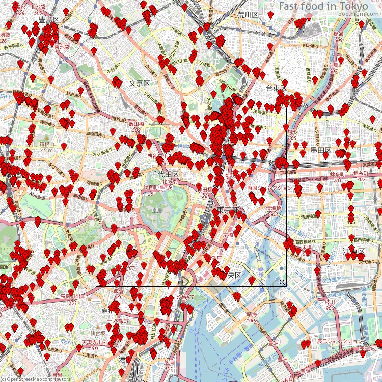 Fast food Tokyo - map of restaurants