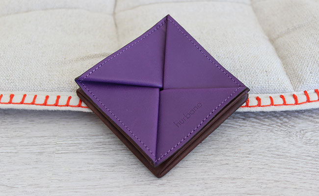 Origami leather coin purse - Row Brown and Ultra Violet