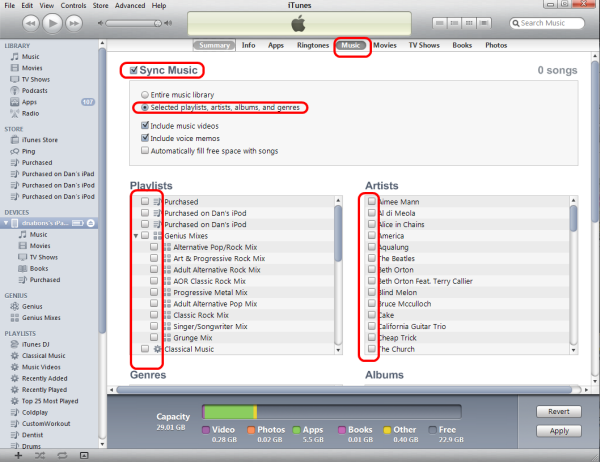 sync music to ipad