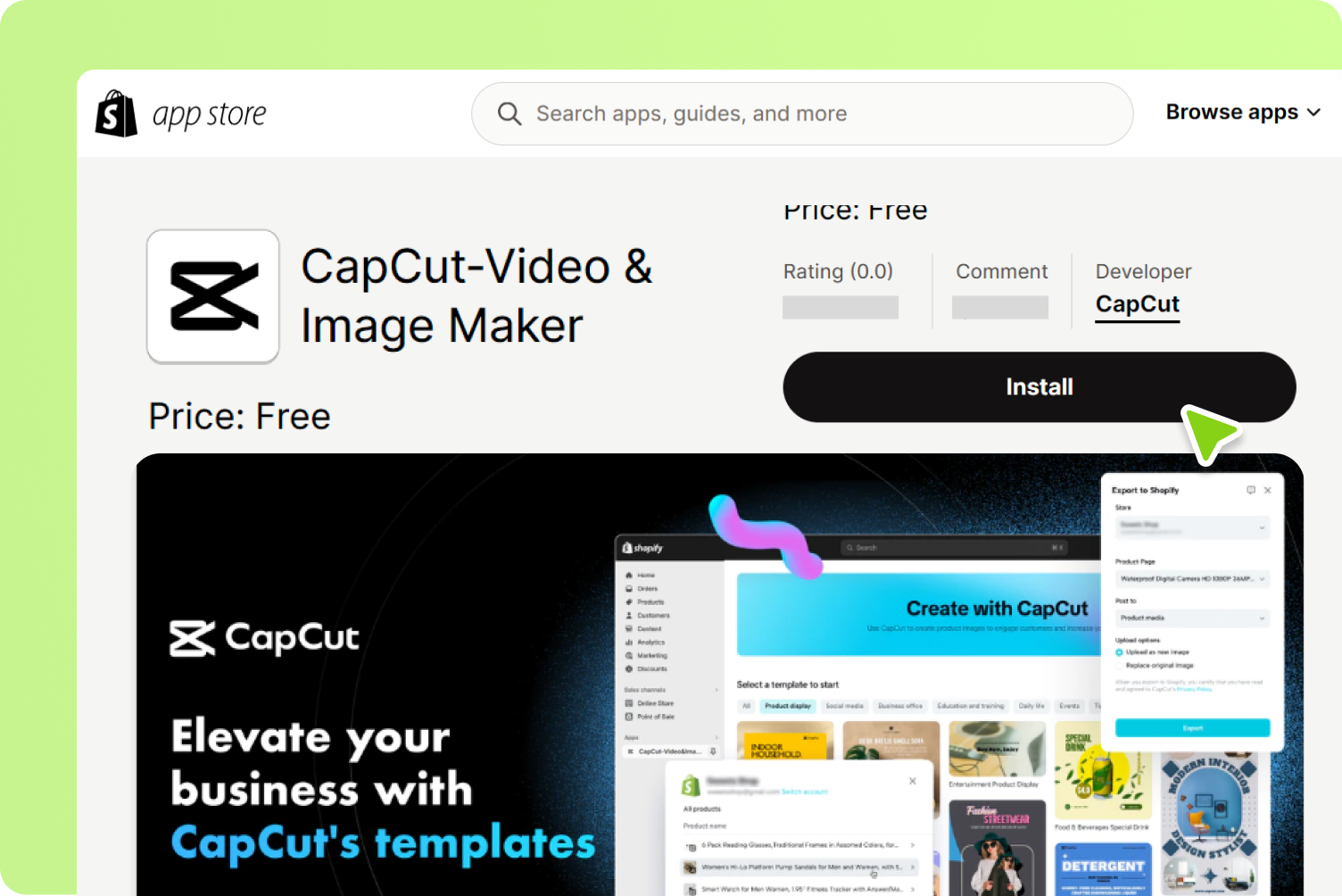 Installera CapCut från Shopify app store