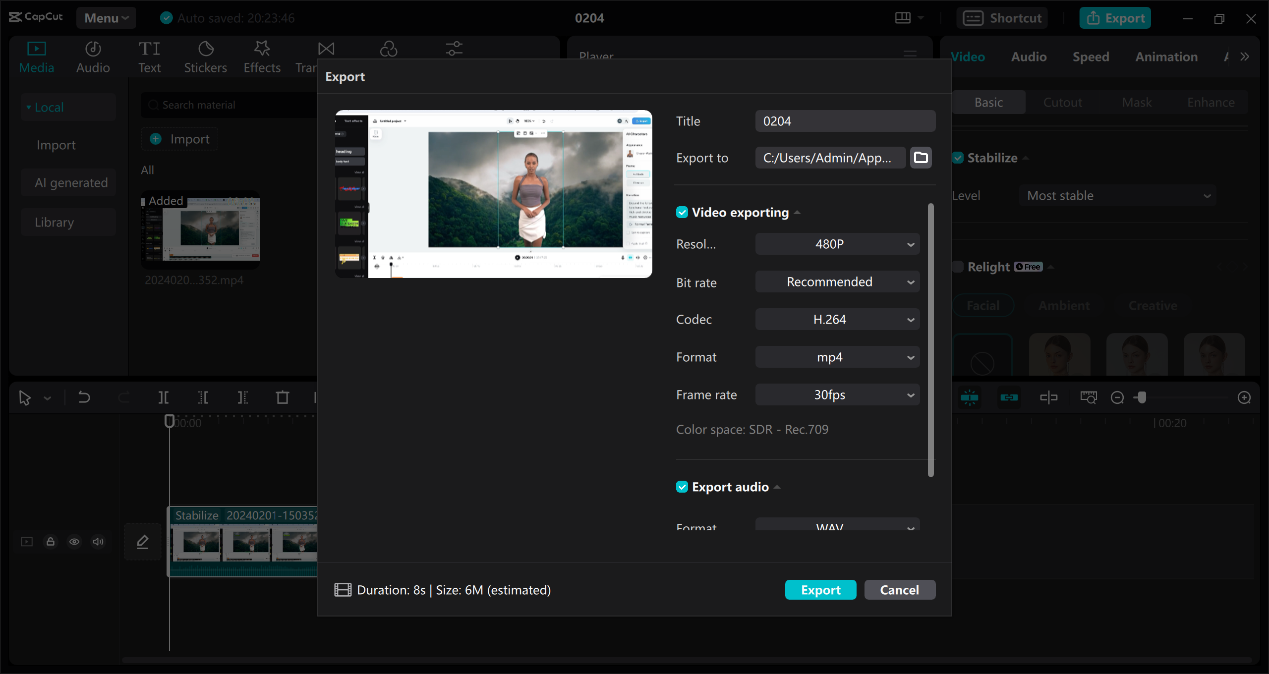 Preview and export your smooth video