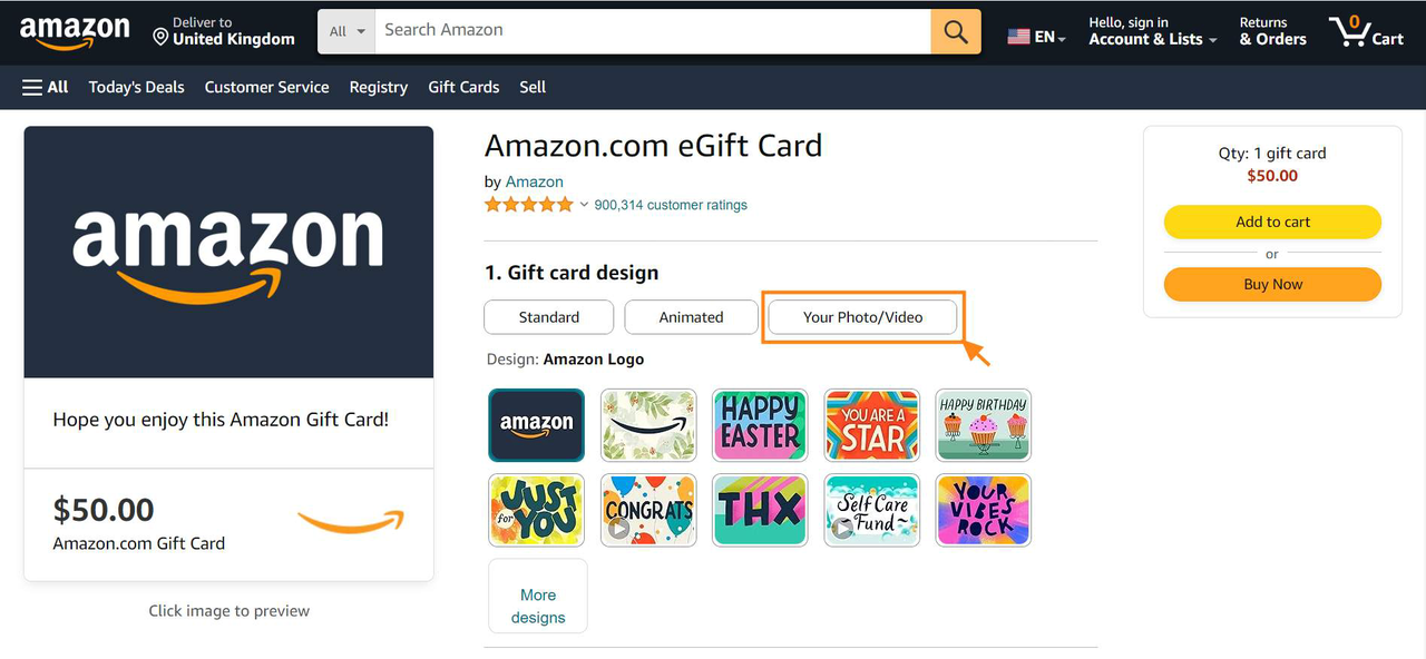 Add your photos to your Amazon gift cards