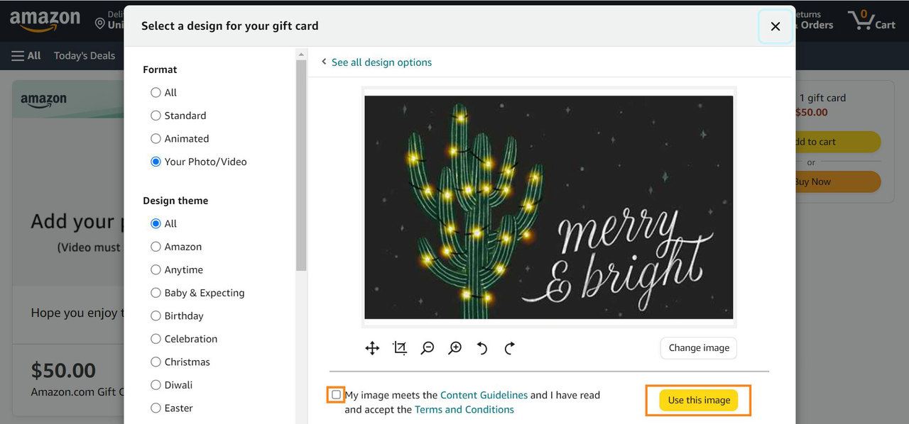  Select and upload image for your Amazon gift card