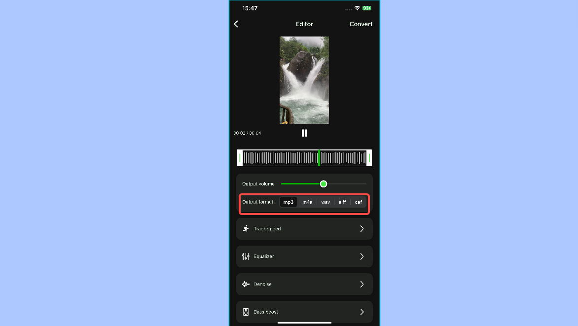 Convert the video file to audio