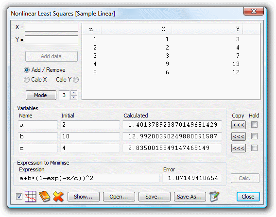 Options window showing number format options