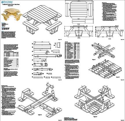 Traditional Square Picnic Table / Benches Woodworking Plans, #ODF03 