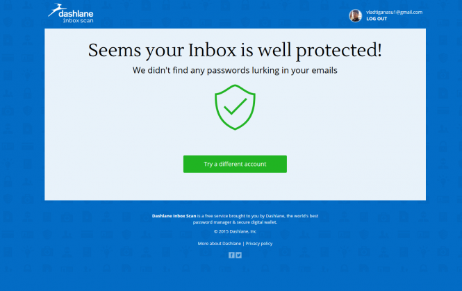 Dashlane Inbox Scan Results