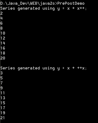 Demonstrate the difference between prefix
postfix forms of ++