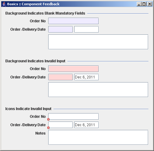 Different styles how to indicate that a component
contains invalid data