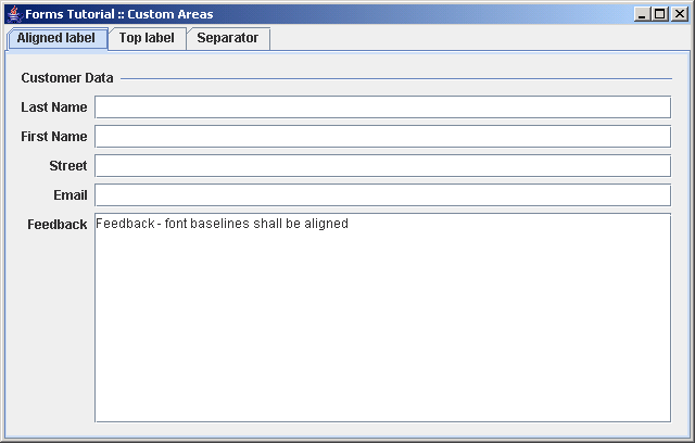 Compares approaches how to append a custom area at the end of
a panel built with the DefaultFormBuilder