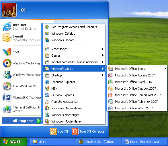 Click Microsoft Office